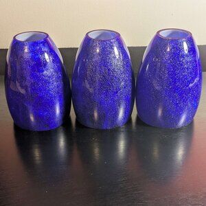 3 royal blue glass light shades